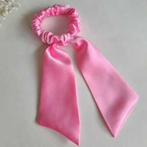 TalvEst siidist juuksekumm (scrunchie/patsikumm) roosa S lehviga